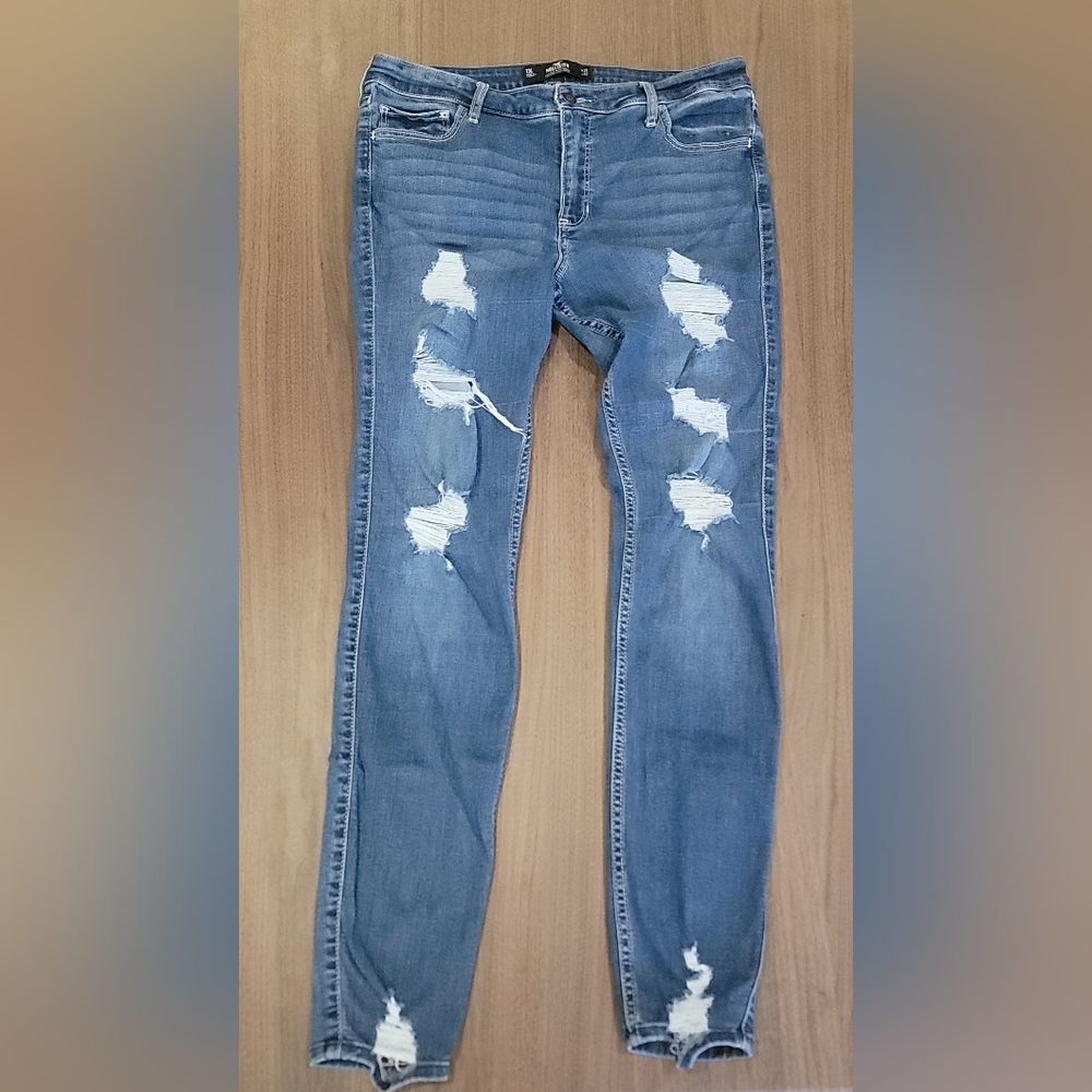 Hollister Women's Ripped Blue Skinny Jeans